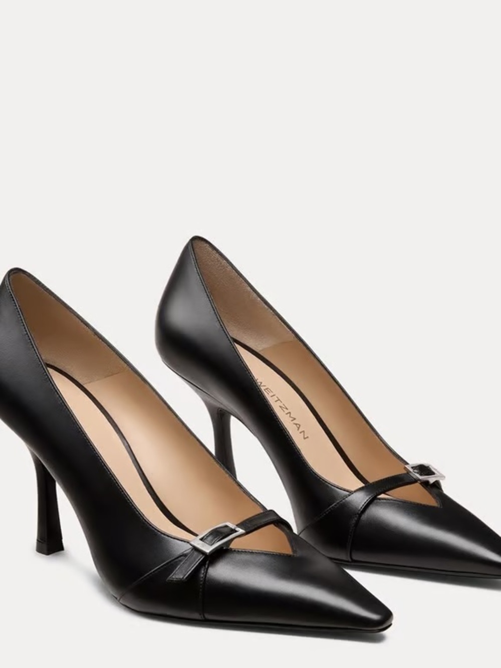 Stuart Weitzman Georgie 85 Black Leather Pumps